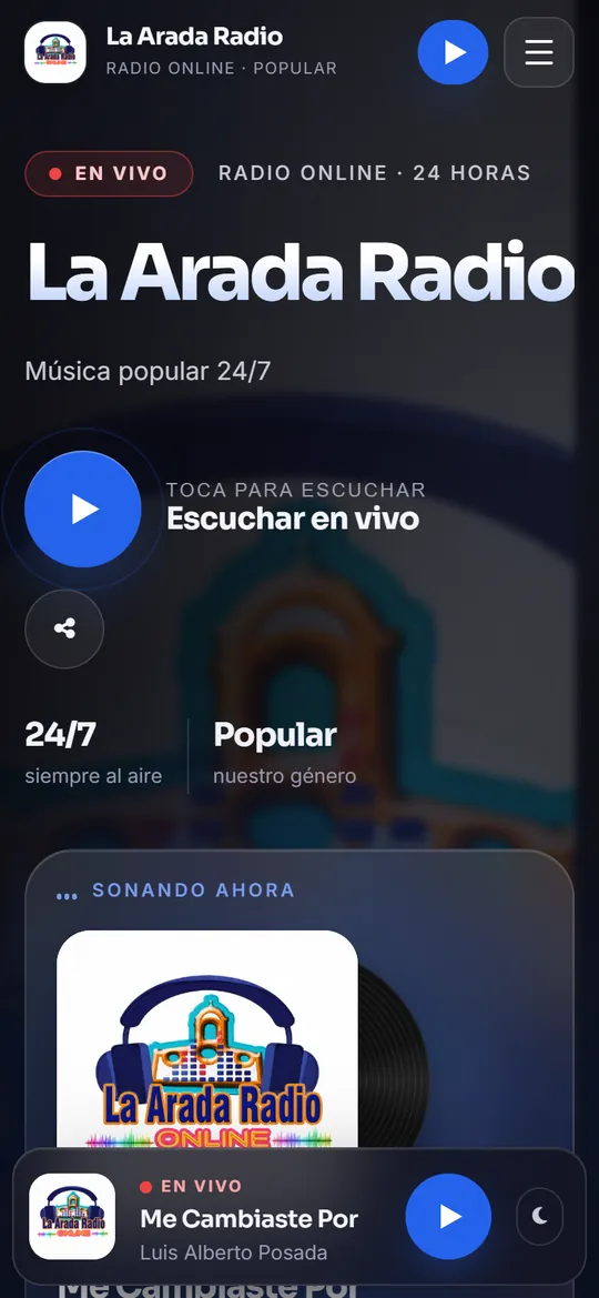 Página de La Arada Radio en celular