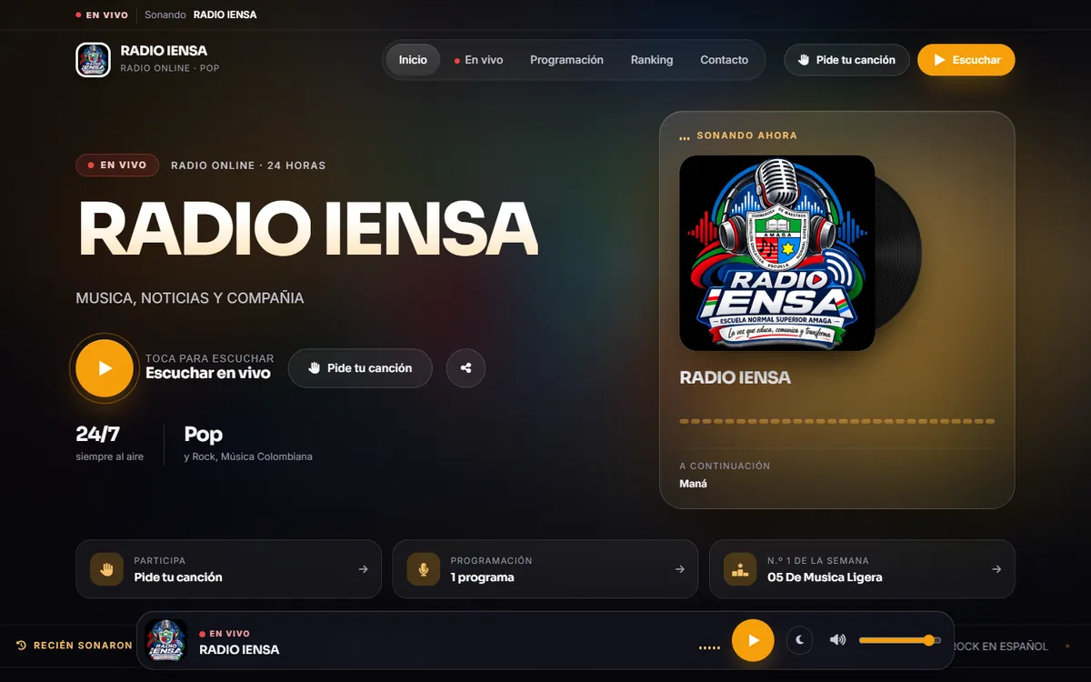 Página web de Radio IENSA en computador