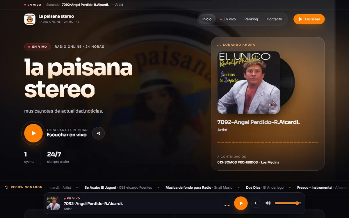 Página web de La Paisana Stereo en computador