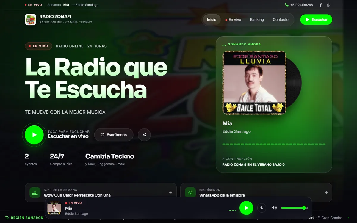 Página web de Radio Zona 9 en computador