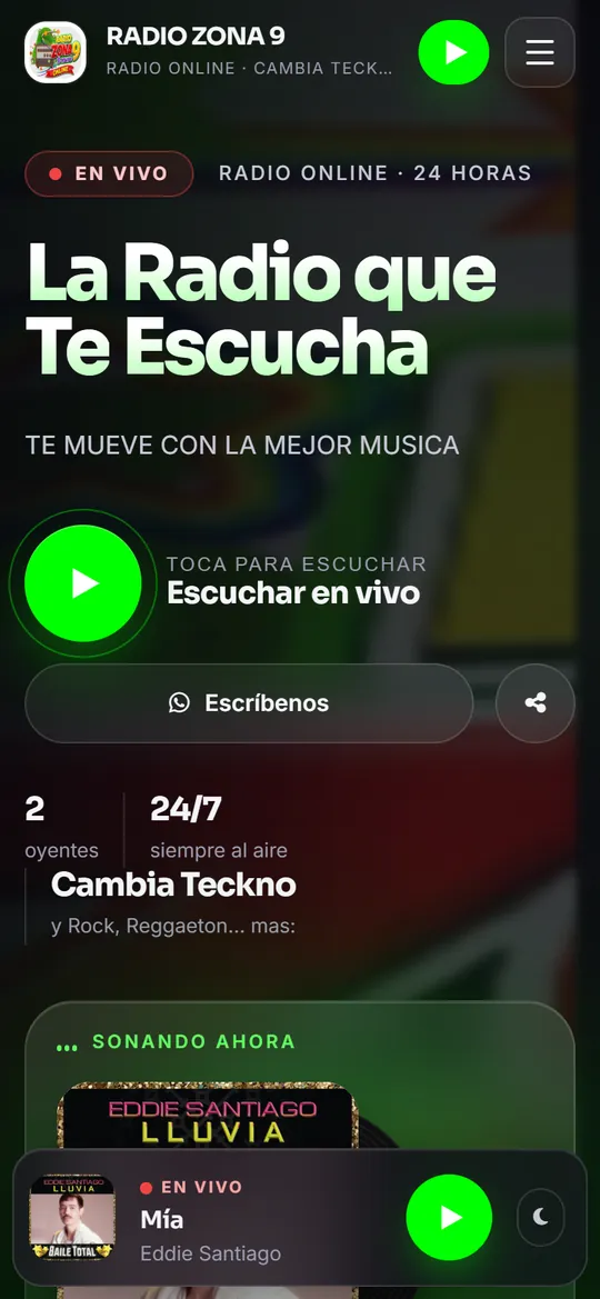 Página de Radio Zona 9 en celular
