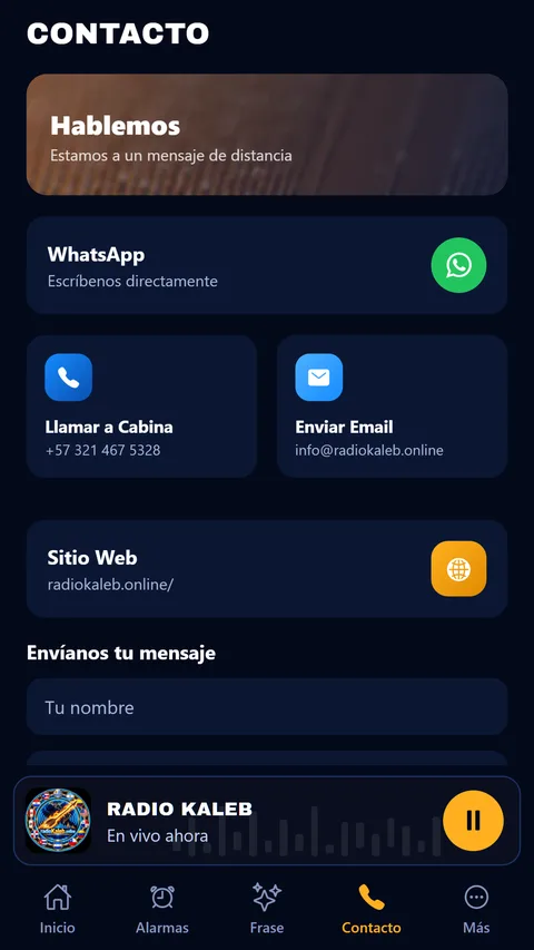 Pantalla de contacto de la app