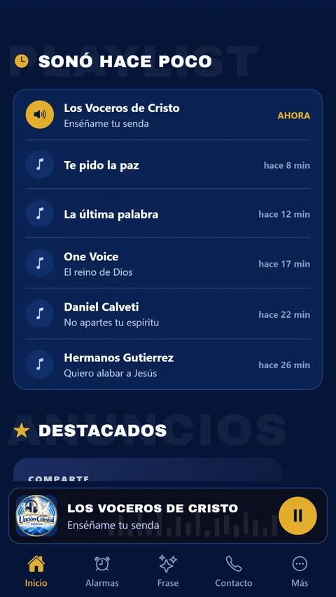 Pantalla Sonó hace poco de la app