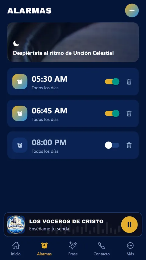 Pantalla de alarmas de la app